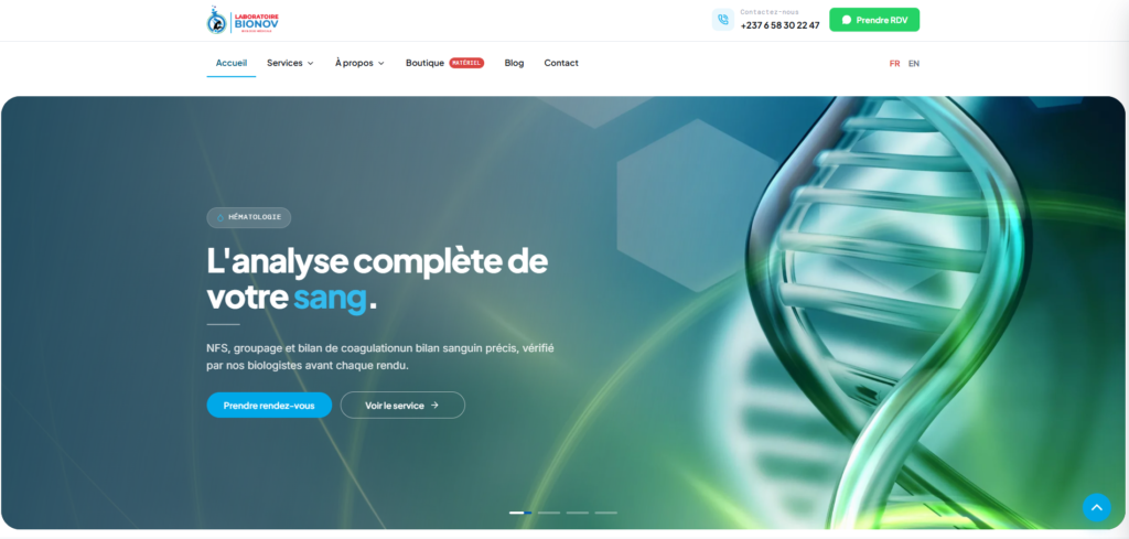 Création du site web du Laboratoire Bionov : un laboratoire médical de Douala passe au digital