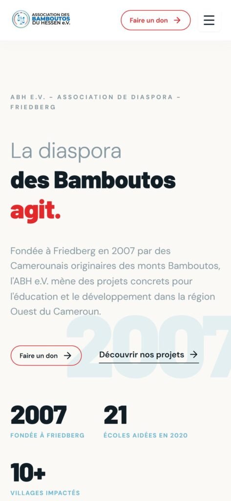 Site ABH e.V. (Association des Bamboutos du Hessen), version mobile (réalisation Wakaserve)