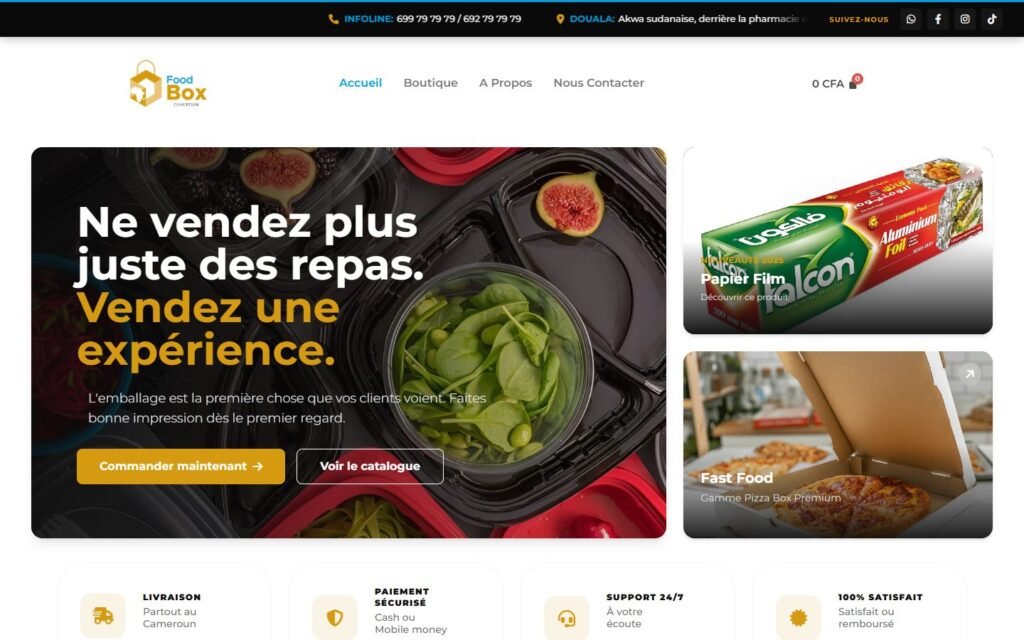Site FoodBox Cameroun, version ordinateur (réalisation Wakaserve)