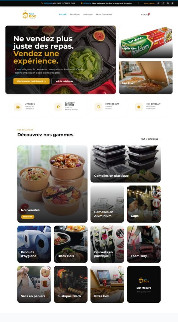 Site FoodBox Cameroun, page complète (réalisation Wakaserve)