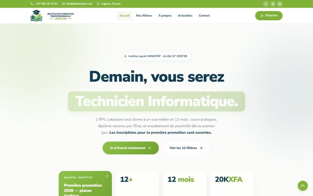 Site Institut de Formation Professionnelle Lekeulem (IFPL), version ordinateur (réalisation Wakaserve)