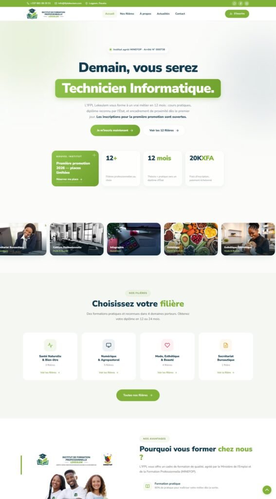 Site Institut de Formation Professionnelle Lekeulem (IFPL), page complète (réalisation Wakaserve)