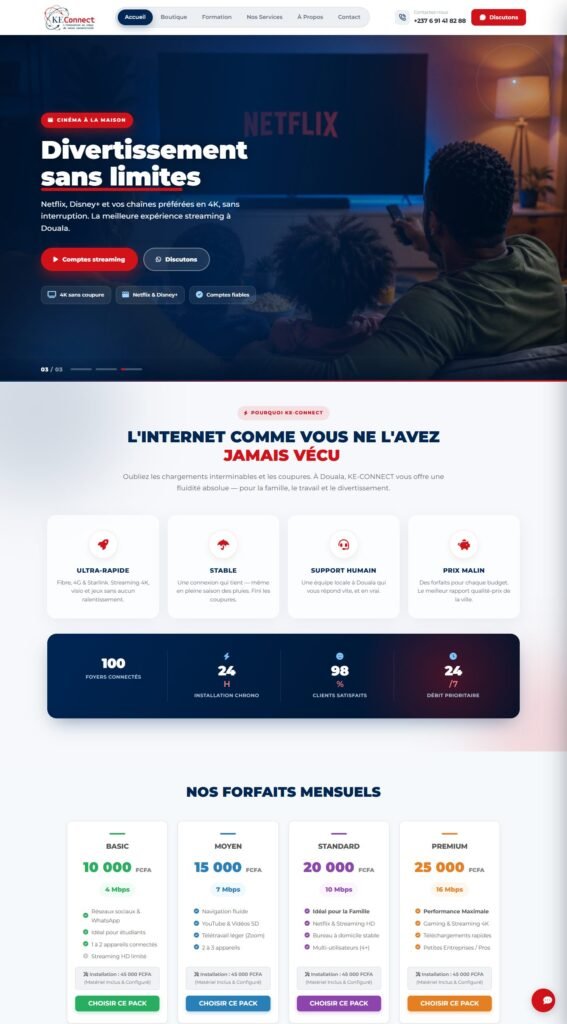 Site KE-Connect, page complète (réalisation Wakaserve)