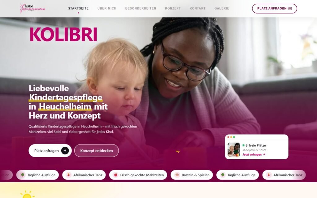 Site Kindertagespflege Kolibri, version ordinateur (réalisation Wakaserve)