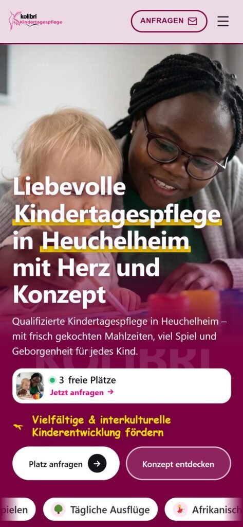 Site Kindertagespflege Kolibri, version mobile (réalisation Wakaserve)