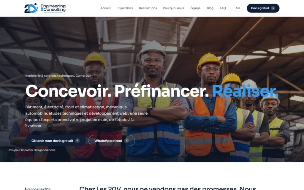 Site Les 20V Engineering & Consulting, version ordinateur (réalisation Wakaserve)