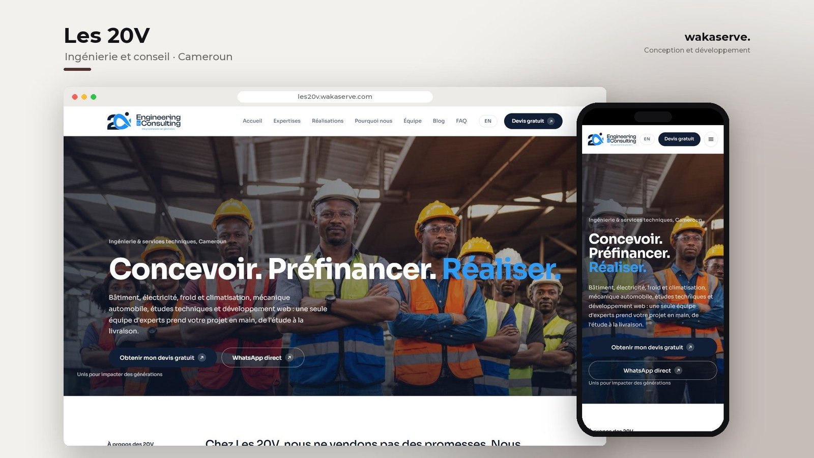 Site des 20V, collectif d&rsquo;ingénierie et de services techniques au Cameroun