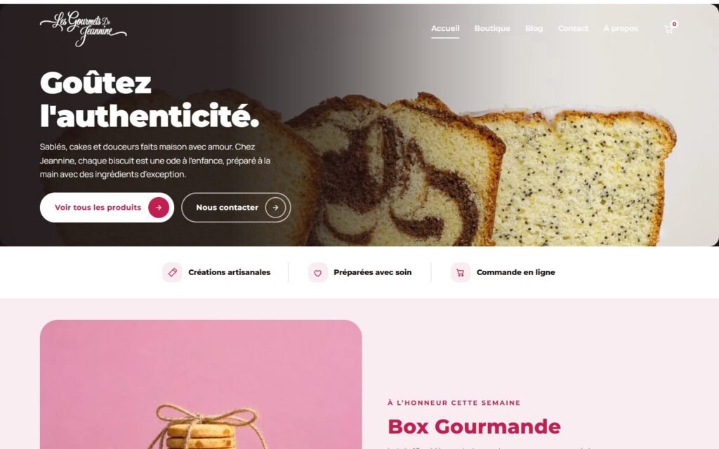 Site Les Gourmets de Jeannine, version ordinateur (réalisation Wakaserve)