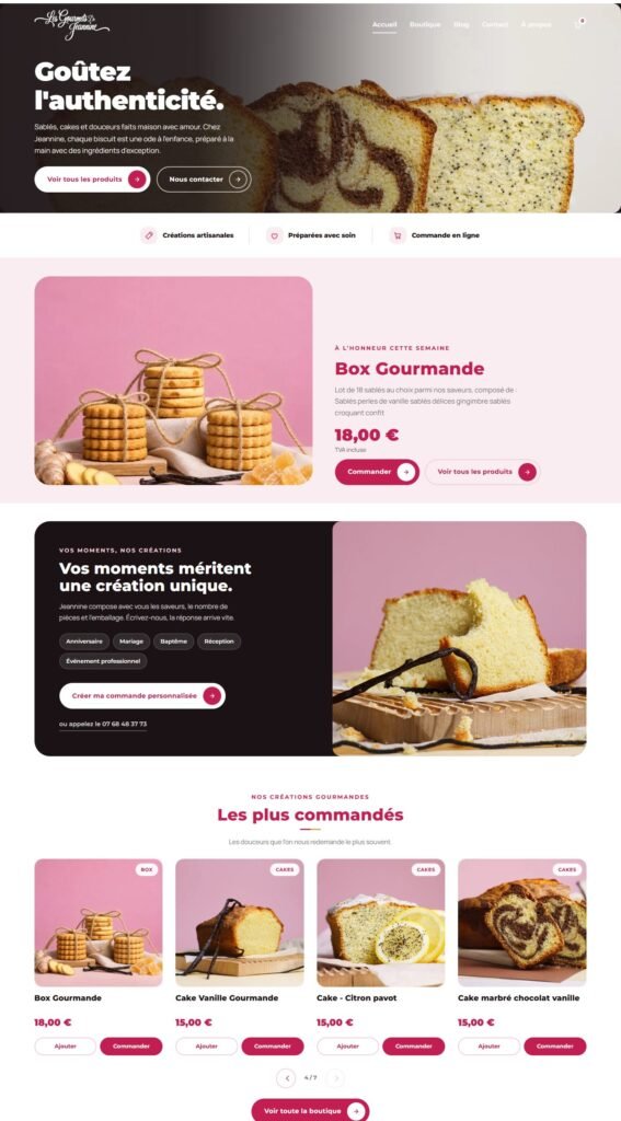 Site Les Gourmets de Jeannine, page complète (réalisation Wakaserve)