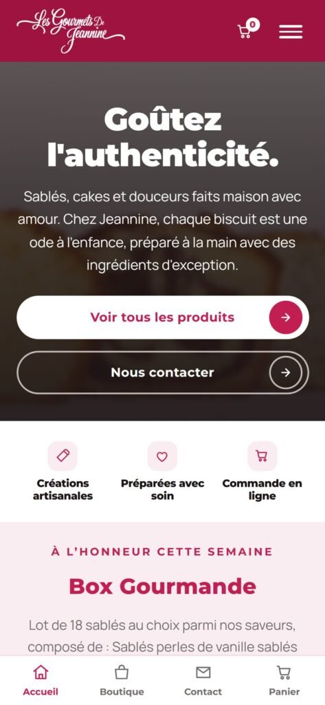 Site Les Gourmets de Jeannine, version mobile (réalisation Wakaserve)