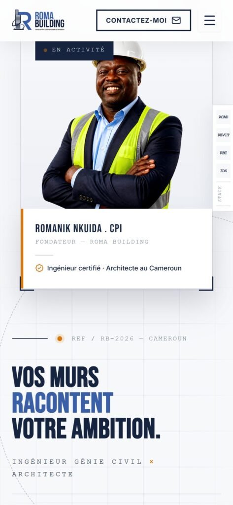 Site Roma Building (Romanik Nkuida), version mobile (réalisation Wakaserve)