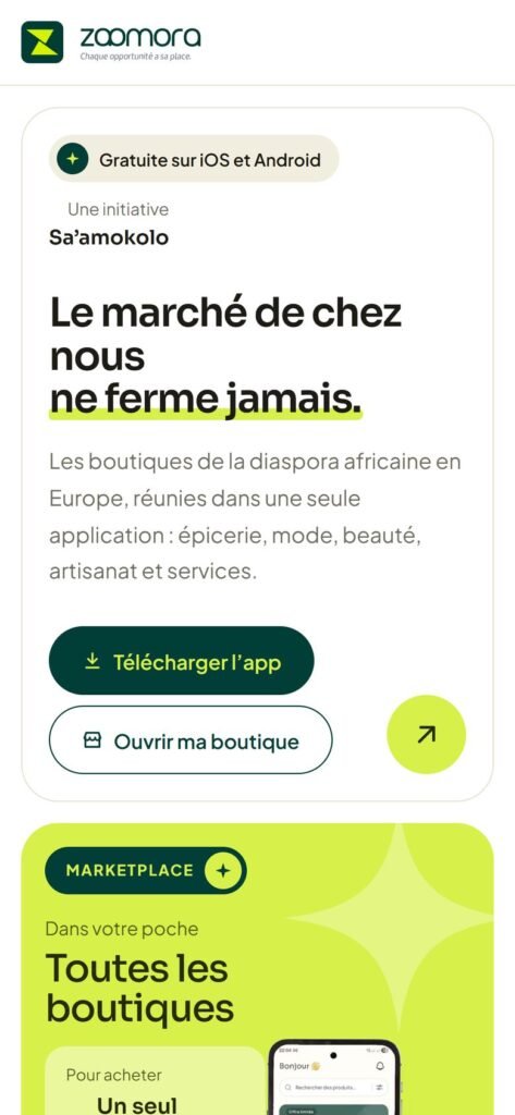 Site Zaamora (initiative Sa'amokolo), version mobile (réalisation Wakaserve)